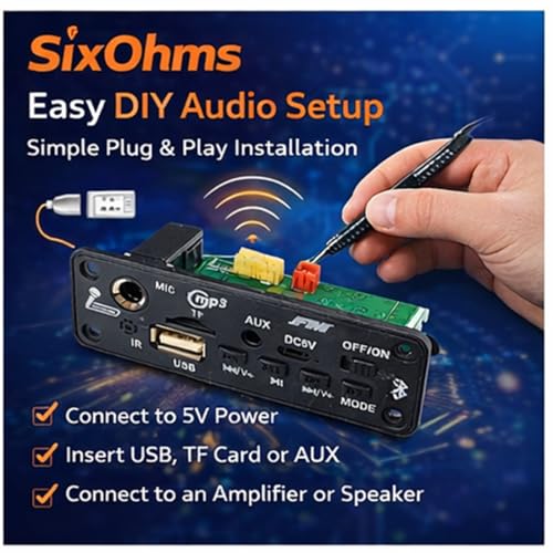 Image of Bluetooth MP3 Decoder Module with FM Radio, USB, AUX, TF Card & Mic | 5V Audio Player Board for DIY Speaker, Amplifier & Home Audio Projects (Pack of 1)