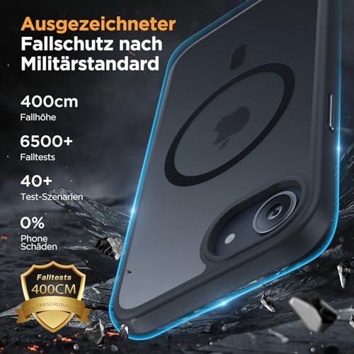 Miracase für iPhone 17e Hülle & iPhone 16e Hülle für Magsafe [mit 2 9H+ Panzerglas][TOP Militärschutz & Magnetkraft] Stoßfest mit Samtiger Haptik Handyhülle für iPhone 17e/16e 6,1\, Matt-Schwarz