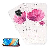 Custodia per Xiaomi Redmi Note 9 Pro Cover,Effetto 3D Disegni Premium Pu Portafoglio Protettiva in Pelle,Anti-Slip Carta Slot Portafoglio Flip Magnetico Pieno Protettivo Slim Fit Cover,YB Red Flower