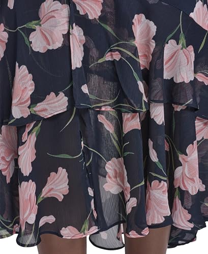 Image of Tommy Hilfiger Women's Flutter Sleeve V-Neck Ruffle Trim Hi-Lo Midi Dress
