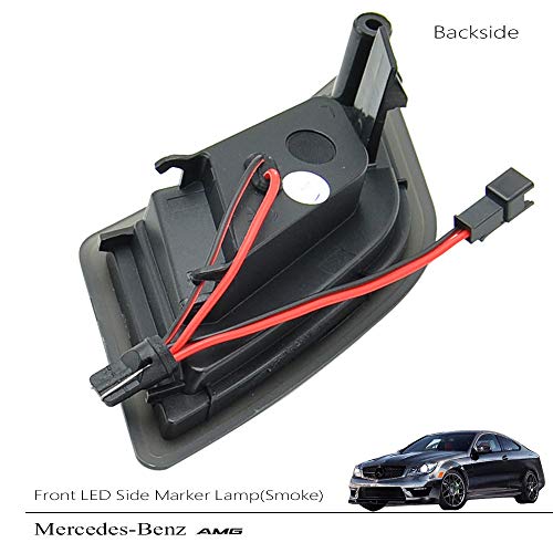 Smoke Lens White LED Front Side Marker Light Kits for 2008-2011 Mercedes Benz Pre-LCI W204 C250 C300 C350 & 2008-2013 C63 AMG & 2005-2007 SL66 AMG OEM Amber Side Marker Lamps Replacement