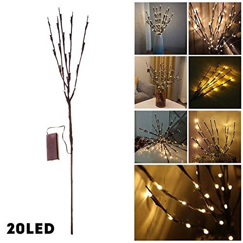 20 LED-boomtakverlichting, Warm Wit, 77 Cm Lengte, Werkt op Batterijen, Buigbare Takken, Vaasdecoratie, Etalage met Verbergsnoer en Accubak, 2 Standen (Zoals getoond