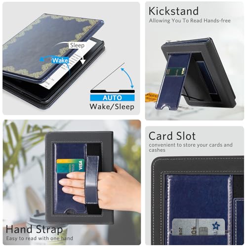 Image of CoBak Stand Case for 7 inch Kindle Paperwhite 12th Gen 2024 and Kindle Colorsoft with Hand Strap - Compatible with iPhone MagSafe, for Samsung /Belkin /Anker Wireless Charging Pads, Durable, Auto Sleep Wake