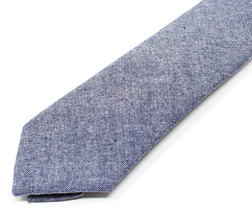 Image of Men's Chambray Cotton Skinny Necktie Tie Textured Distressed Style - 2.5 inch Width
