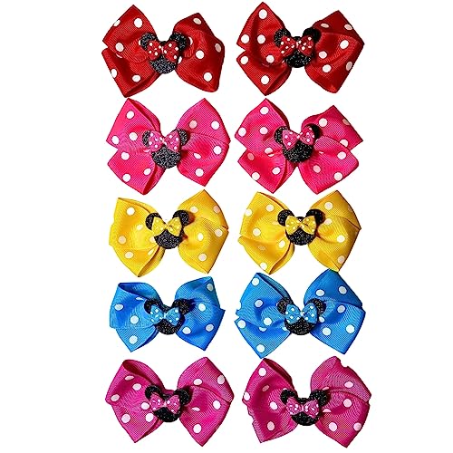 Yj Premiums 10Pc 4 Inch Mouse Hair Bows Polka Dot Bow Clips For Dress Up Party Birthday Halloween Christmas Park Hair Barrettes Princess Ears Ribbon Bow Hairbows Accessories For Toddler Girls Baby cover