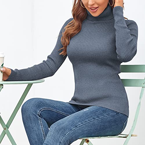 Image of Rocorose Women's Ribbed Turtleneck Sweater Long Sleeve Knitted Solid Pullover
