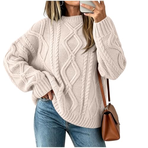 Sweaters for Women Cable Knit Crew Neck Pullover Oversized Loose Fall Tops - image 1