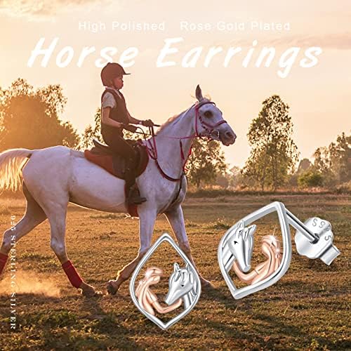 Girls Horse Jewelry 925 Sterling Silver Rose Gold Horse Small Hoop Earrings Chain for Women Girls Hug Horse Jewelry Gift for Women Kids Mother Daughter