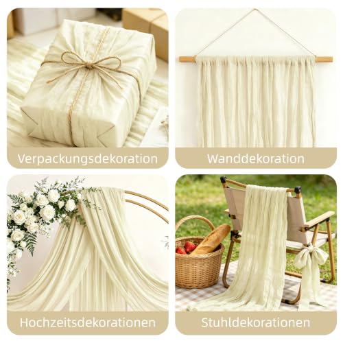 3 Stück Käsetuch Tischläufer Beige, 300 x 90 cm Boho Gaze Tischläufer Cheesecloth Läufer für Hochzeit, Geburtstagsfeiern… – Ansicht 5