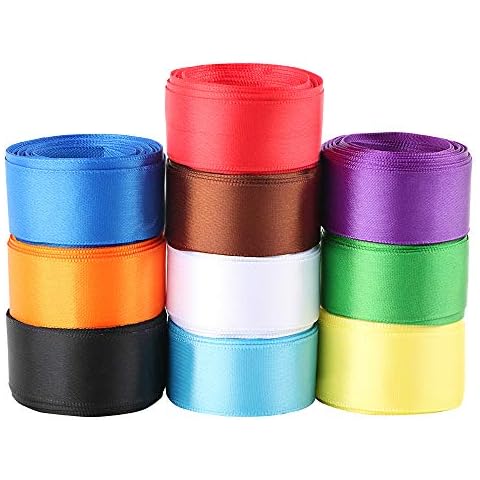 FLOFIA 50m 10 Farbe Satinband 25mm Geschenkband Satin Dekoband Maibaum Bänder Seidenband Geschenk Schleifenband Stoffband Cover