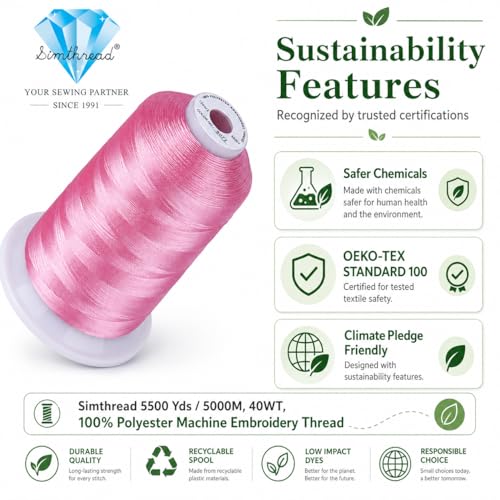 Image of Simthread 5000M 40WT Polyester Embroidery Thread, Soft Pink S072 | 5000M 40WT polyester thread feeds smoothly for machine embroidery, monograms, logos, patches and quilting.