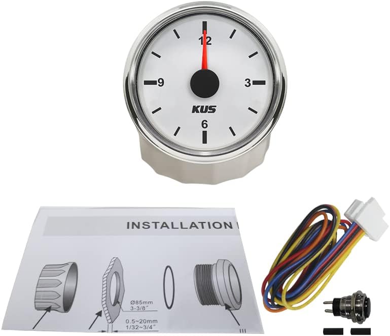 Kus 52mm 2 inch Clock Meter Gauge for Car RV Sedan Boat Truck12-hour Format with Backlight 12V 24 Volts