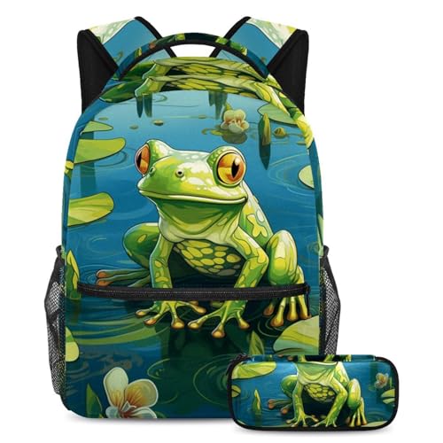 Sac à dos grenouille verte ado fille garçon avec trousse scolaire