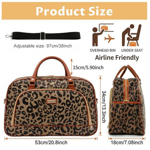 Image of PALAY Travel Duffle Bag for Men Women Leopard Printed PU Leather Carry On Overnight Tote Weekender Overnight Bag