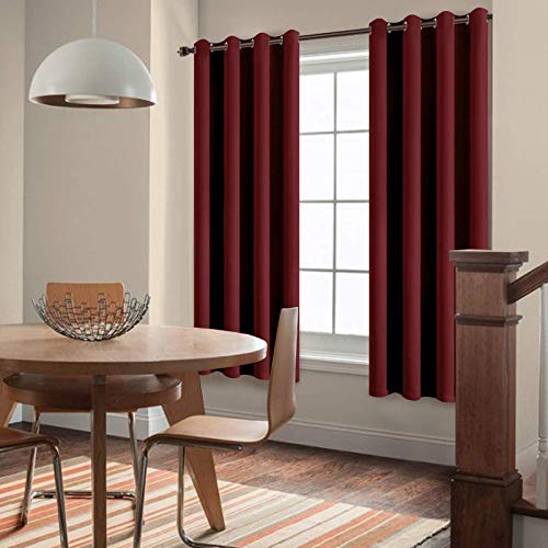 Yakamok Light Blocking Window Blackout Curtains Thermal Insulated Room Darkening Drapes for Bedroom,Solid Grommet Top Window Panels, 52x54 Inch, Burgundy Red, 2 Panels