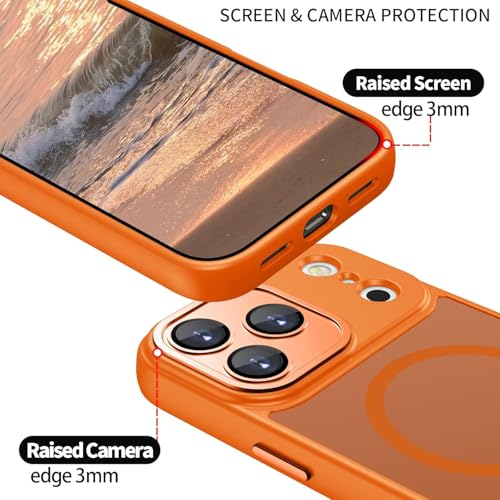 Image of Elzzi Magnetic for iPhone 17 Pro Max Case (Compatible with MagSafe) Slim Translucent Matte Shockproof with Anti-Fingerprint Phone Case, Cosmic Orange