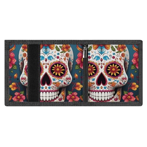 Colorful Sugar Skull Trifold Wallet for Men - Money Clip Slim Wallets with Multiple Card Slots Minimalist Small Front Pocket Wallet for Everyday Carry4