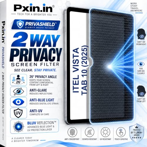 Image of Pxin Tablet Privacy Guard compatible with itel Vista Tab 10 2025 | 2 Way Privacy screen protector | Anti Glare | Anti Spy Screen | Anti Bluelight | UV Protect | Eye Protection | Privashield