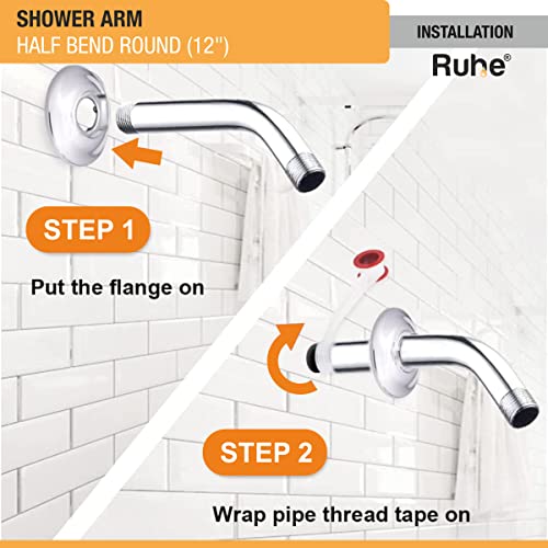 Image of Ruhe Round Shower Arm | Premium Grade Stainless Steel Shower Holder | 12 Inches Round Half Bend