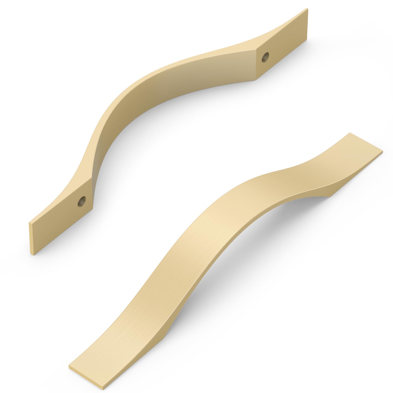 FURNIWARE Modern D-Shape Brass Kitchen Handles, Pack of 10, 3.7" Hole Centers, Aluminium, Brass Finish, Cabinet Hardware Pull Handles