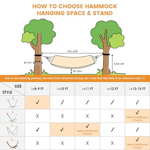 Image of Lazy Daze Hammocks 12FT Double Rope Hammocks, 2 Person Hand Woven Cotton Hammock with Spreader Bar, Carabiner, Tree Strap, Chain for Outside, FIT 13-15 FT Stand, Max 450 Lbs, Light Grey