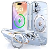 iPhone 17 用 ケース Magsafe対応 ワイヤレス充電 360°回転スタンド 縦横両対応 Gunwon スマホケース あいふおん 17 用 米軍規格 耐衝撃 マグセーフ 防指紋 リング マグネット搭載 アイフォン17 用 カバー「クリア」