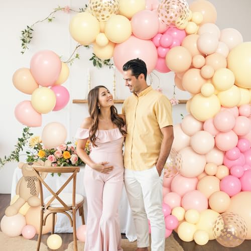 Image of Amandir 153pcs Pink and Yellow Balloon Arch Garland Kit Different Sizes