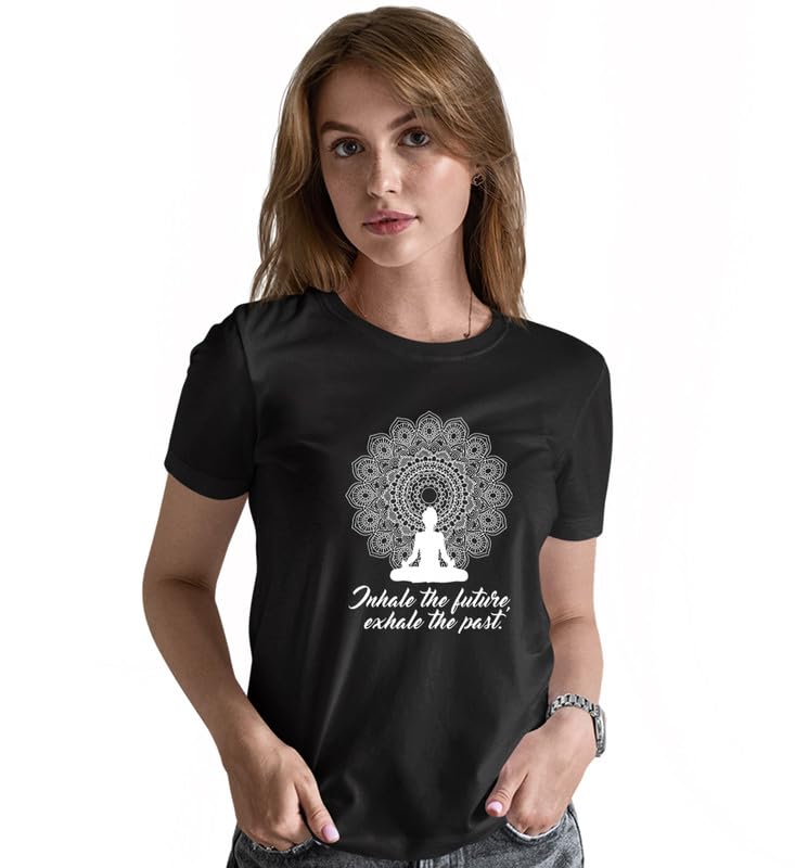 Image of INDISSH Women's Regular Fit Half-Sleeves YOGA1 Themed Garphic Printed Tshirt|Regular Wear T-Shirt for Women's| Pack of 1 T-Shirt|