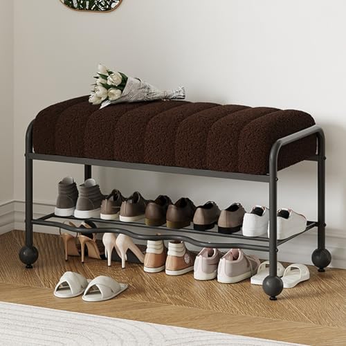 Banc à chaussures rustique noir de 100 cm avec un meuble de rangement d'entrée assise rembourrée
