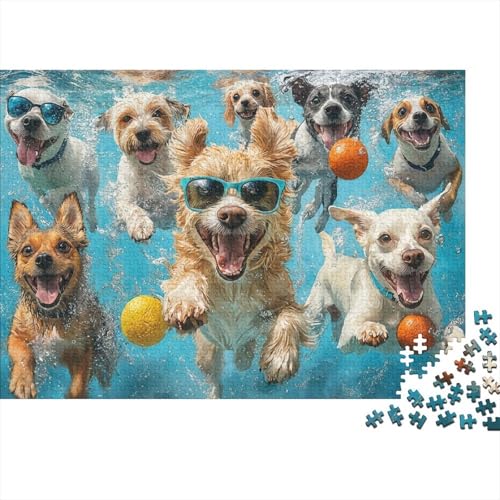 Puzzle de 1000 piezas de perros nadando para adultos, juego de relajación de 38x26 cm