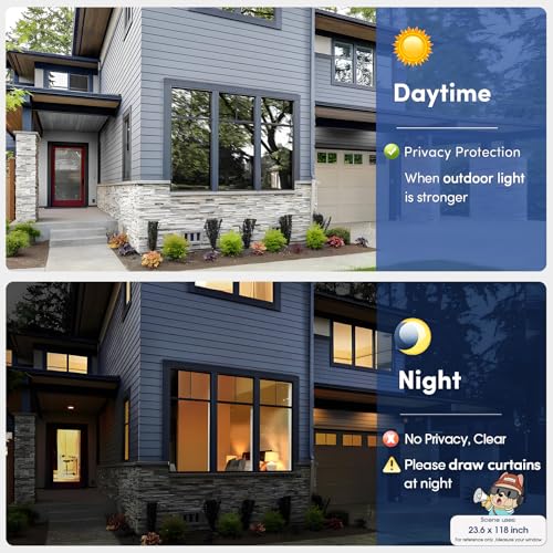 Image of Coavas One Way Privacy Window Film, Sun Blocking Reflective Window Film See Out Not in, Heat Control Window Tint for Home, Anti UV Static Cling for Windows Office Door (Black, 17.5 Inch X 13.1 Feet)