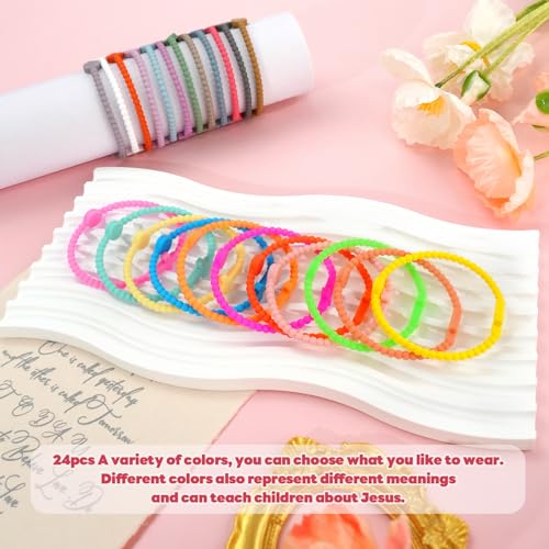 24Pack Silicone Cross Bracelet, Jesus Bracelet, Religious Rubber Bracelets, Christian Catholic Valentine Gifts, Rubber Cross Bracelet for Women/Men3