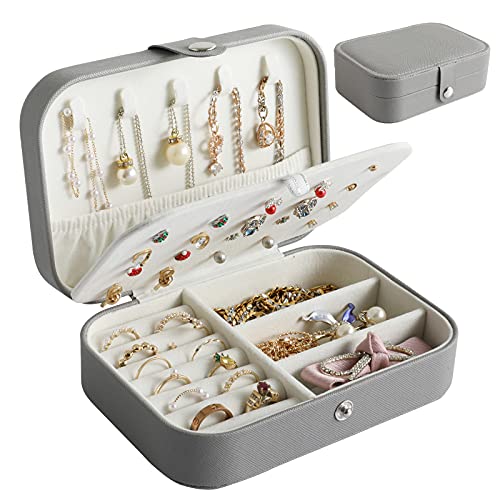 DerBlue Petite boîte à bijoux de voyage, boîte à bijoux de voyage, boîte à bijoux de voyage, organiseur de rangement pour bagues et boucles d'oreilles (gris) Cover