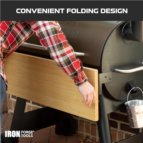 Image of Iron Forge Tools 36.5x12 Wood Folding Grill Shelf Accessory - Charcoal Grill Accessories for Pellet Smoker Barbeque - Compatible with Traeger Pro 34, Pro 780, Ironwood 885 Series Texas Elite, Eastwood