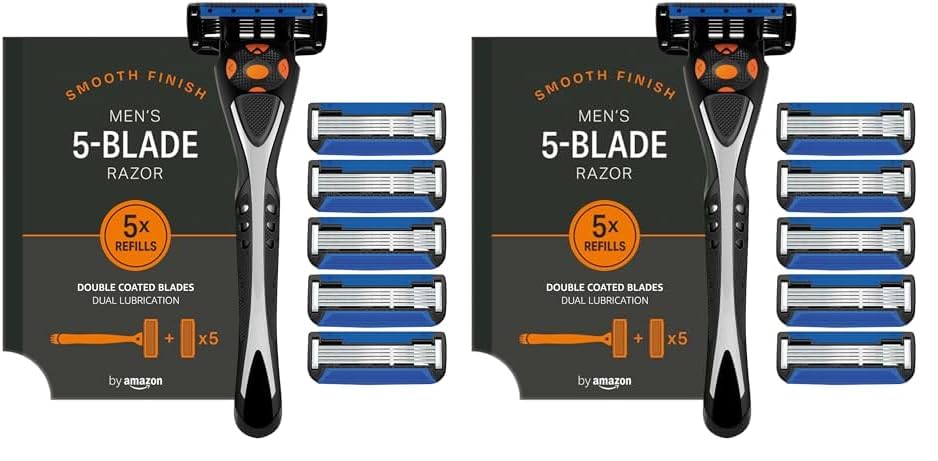 by Amazon Herrenrasierer mit 5 fach Klinge, 6 Stück, Mehrfarbig, Rasiermesser & 6 Klingen (Packung mit 2)
