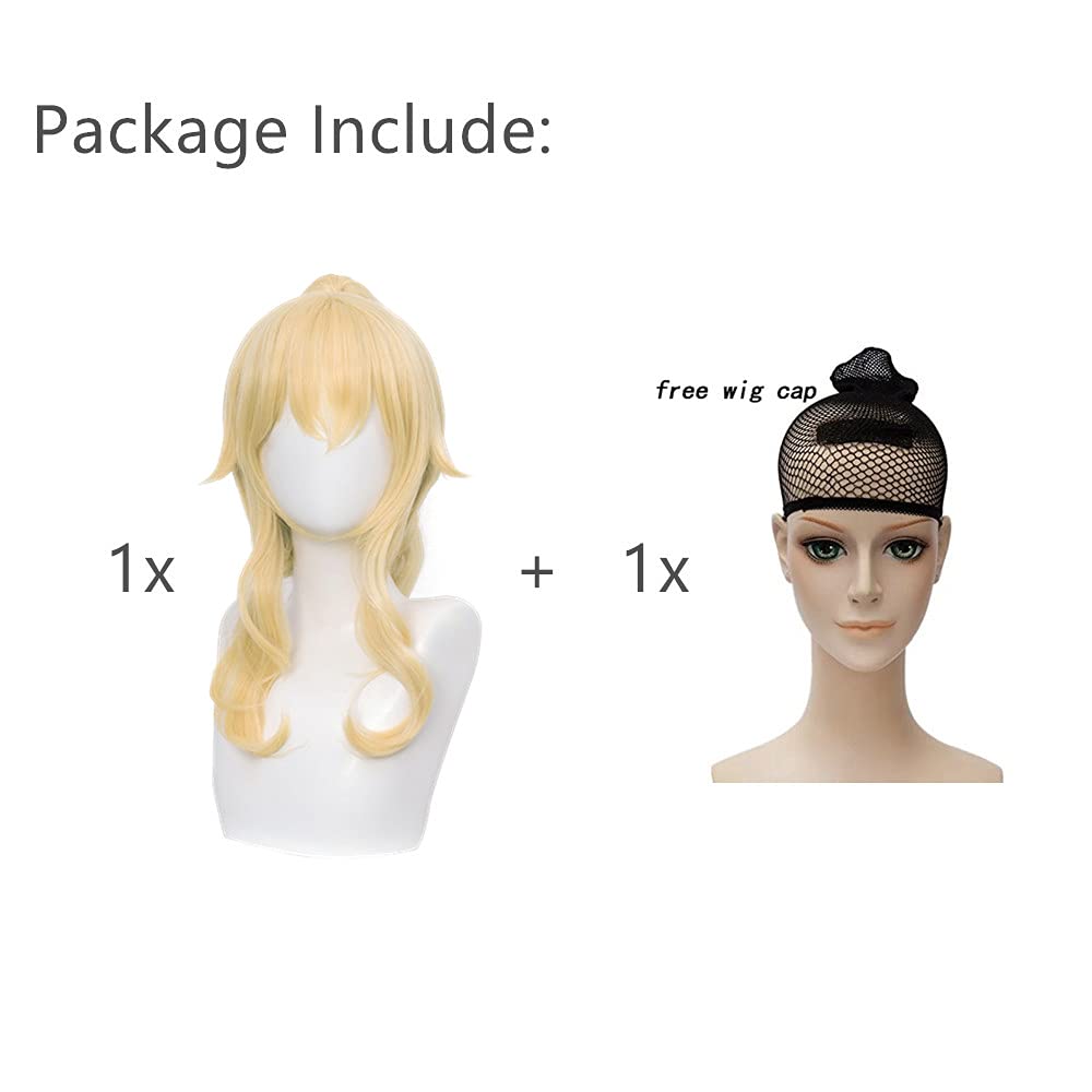 SL Wavy Blonde Ponytail Wig for Jean Cosplay,Golden Princess Hair Wigs with Pigtails Bangs + Wig Cap for Halloween Peach Costume - Image 7