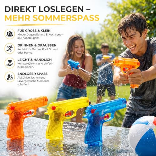 3er Wasserpistolen Set - ca. 12 cm mit großer Reichweite Wasserspritzpistole Spritzpistole klein mini für Kinder