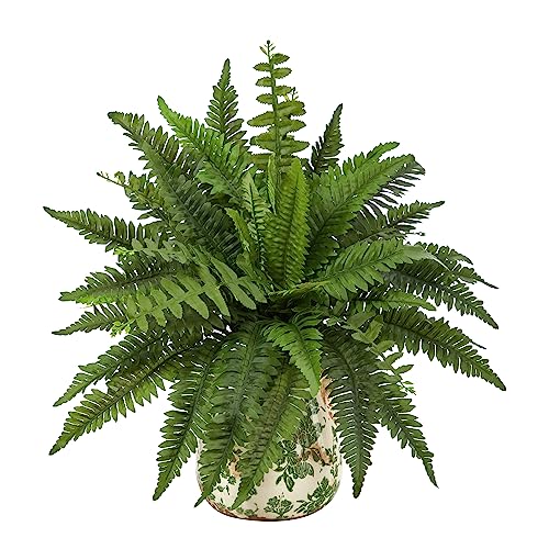 Nearly Natural 15in. Boston Fern Artificial Plant with Tuscan Ceramic