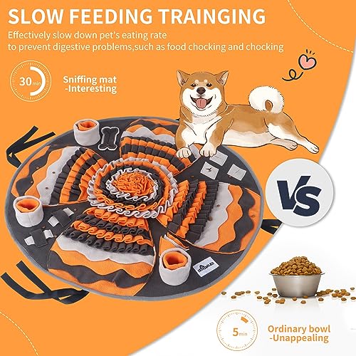 IEUUMLER Schnüffelteppich Hund, Waschbar Trainingsmatte rutschfest Futtermatte intelligenzspielzeug für Hunde Fördert Natürliche Futtersuche, Stressabbau & Gesundheit FC017(Grau und Orange)