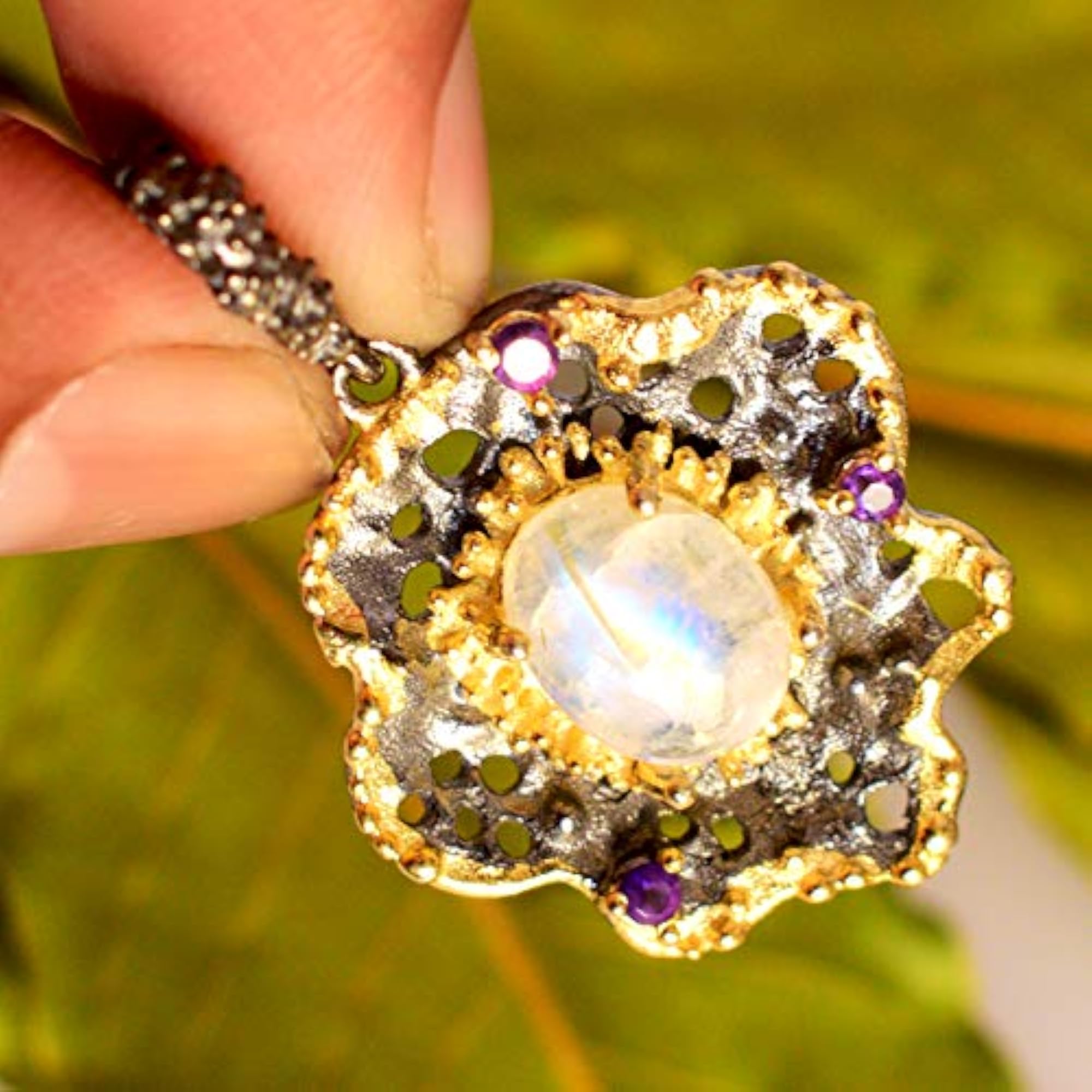 Genuine Rainbow Moonstone 925 Sterling Silver Contemporary Wedding Pendant