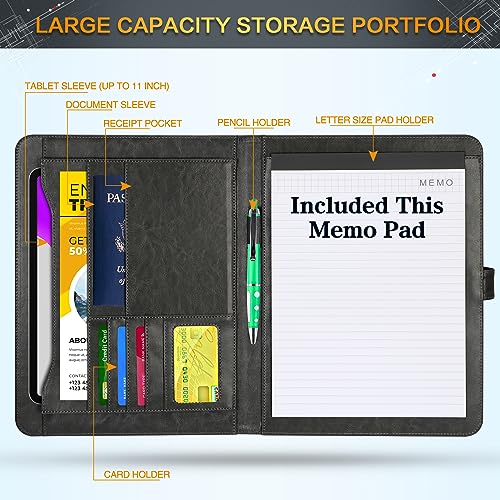 Toplive Portfolio Folder, Premium Pu Leather Women Padfolio Business Document Organizer Letter Size With Legal Pad For Interview, Conference And Presentation,Black #TOP2