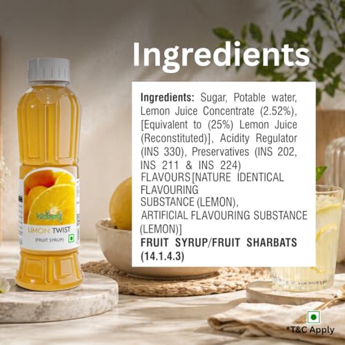 Image of Hitkary Limon Twist Syrup 700 ml | Zesty Lemon Drink Concentrate | Refreshing Summer Cooler | Ideal for Mocktails, Soda & Refreshing Drinks