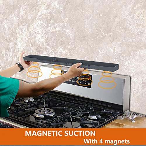 Awoke Stove Top Shelf 30 Inch - Silicone Material Magnetic Shelf For The Stove - 3 Functional Partitions Kitchen Spice Rack Organizer - Dark Grey #TOP6