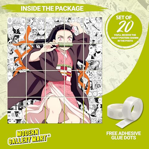Image of MODERN GALLERY MART Pack of 20 Demon Salyer Nezuko Kamado Manga Poster | A4 Size Anime Wall Art (8.3 x 11.7 inch) | Manga Posters with Glue Dots | Anime Poster for Bedroom, Living Room, Office