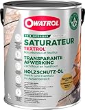 OWATROL – TEXTROL – 5 L – farblos – Holzsättiger für den Außenbereich auf natürlicher Pflanzenölbasis für Holzhäuser, Zäune, Gartenhäuser, Holzfassaden, Holz im Außenbereich – Holzschutzöl für Terrassen und Möbel