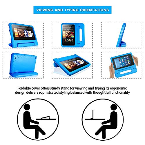 FINDING CASE for All-New Amazon Fire 7 with alexa Tablet Case(9th & 7th & 5th Gen,2019 & 2017 & 2015 Release) -ShockProof Handle Foam Stand Protective Cover for fire 7 " Tablet blue - Image 4