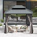 Domi 8’ X 10’ Hardtop Gazebo Canopy with Netting & Curtains, Outdoor Metal Gazebo with Galvanized Steel Double Roof for Patio Lawn and Garden, Gray