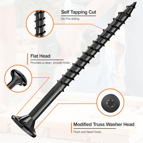 Image of #8 x 2 inch Deck Screws, 2000Pcs Star Drive Wood Screws, Rust Resistant Timber Screws for Timber /Log /Landscaping Wood, T20 Star Bit Included, Black