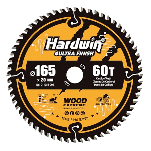 Hardwin HM Kreissägeblatt 165x20 mm (60 Zähne ATB) inkl. Reduzierring 20 auf 16 mm Professionelles Sägeblatt für Holz Hartholz Sperrholz & MDF Passend für Hand- & Tischkreissägen