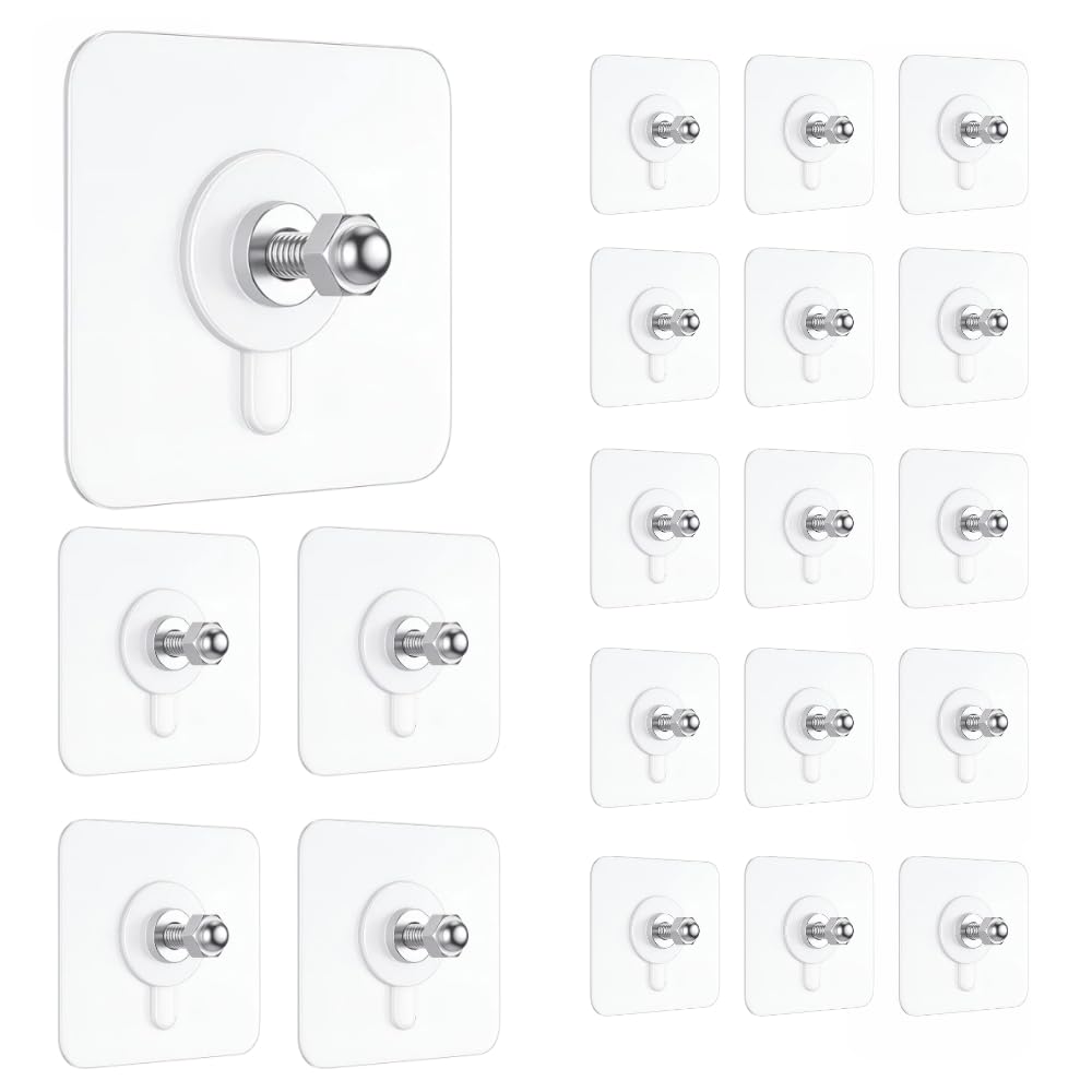 Adhesive Screw Hooks for Wall Without Drilling, 20 Pack Heavy Duty Strong Nail Free Hanging, Kitchen Accessories Items, Transparent, Stainless Steel-picture-30